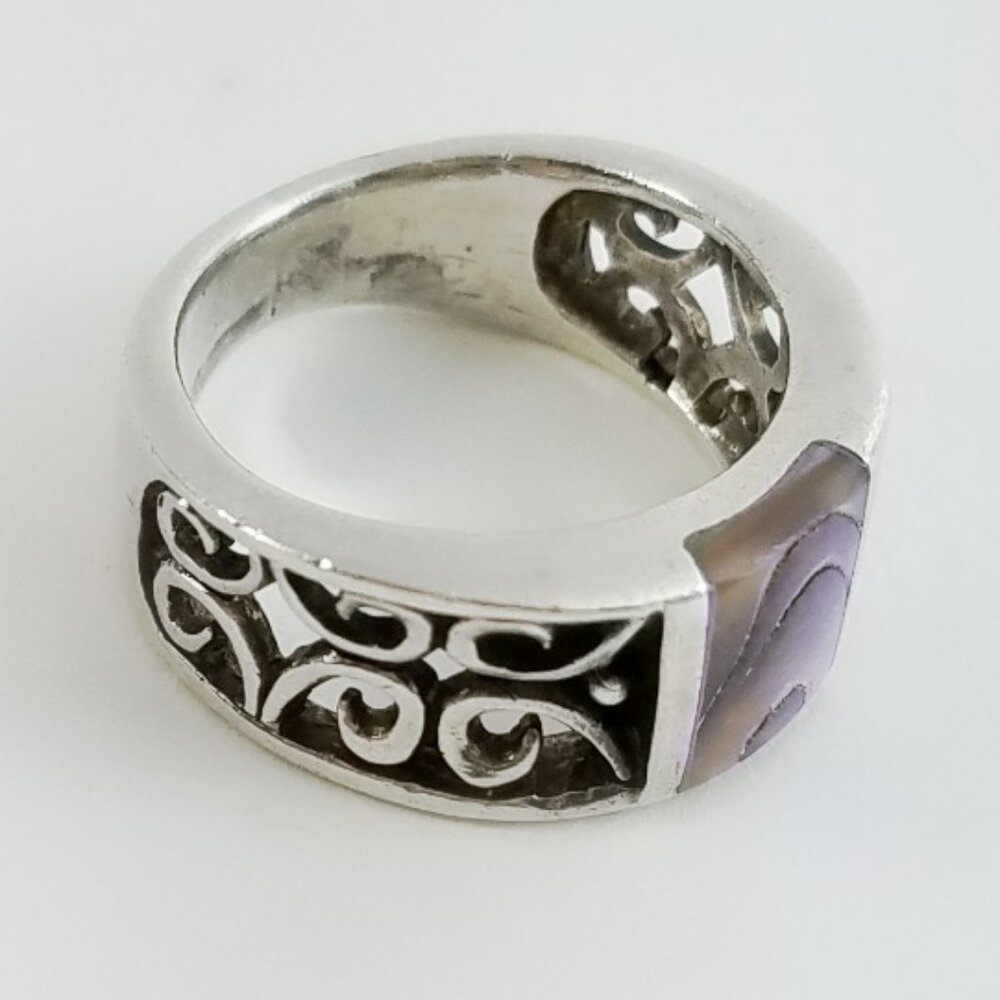 Pierced Sterling Ring - Rectangle Abalone Ring - … - image 3